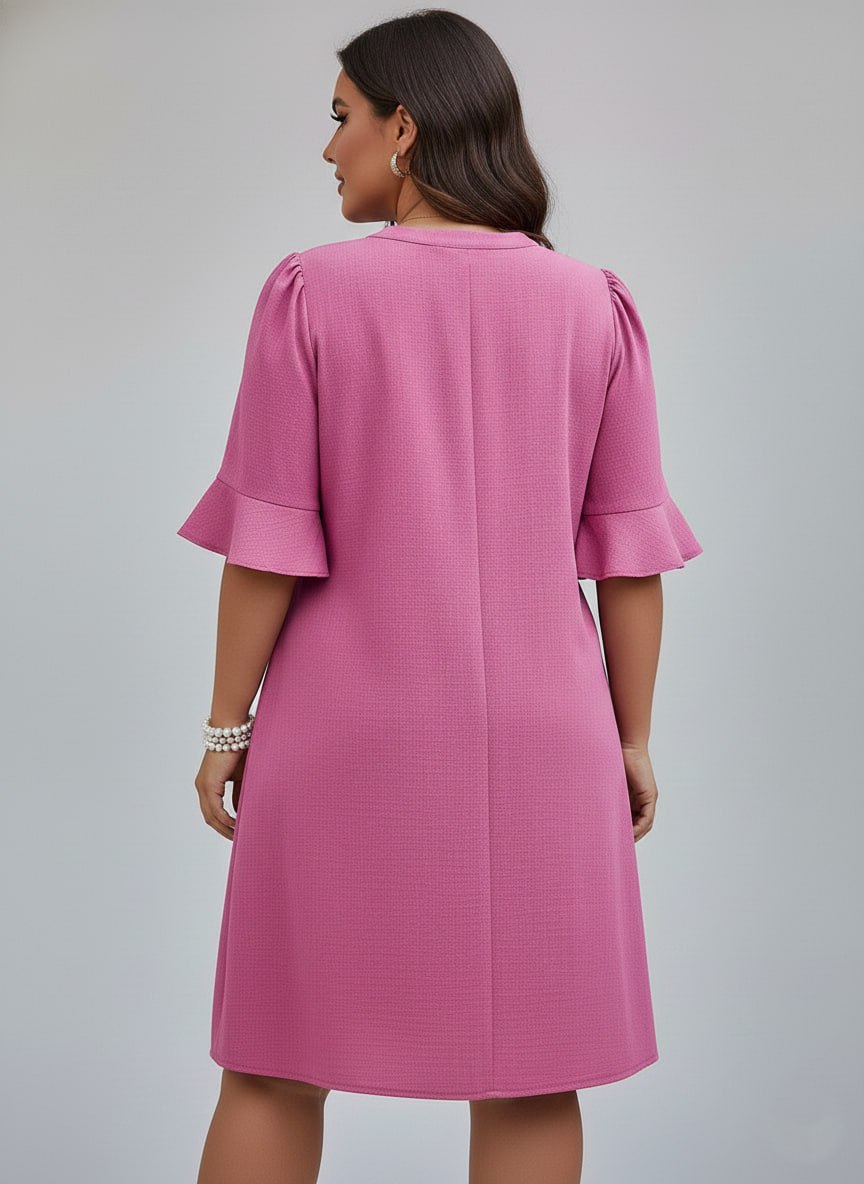 V-Neck Ruffle Short Sleeve Dress ow NEW - Image 13