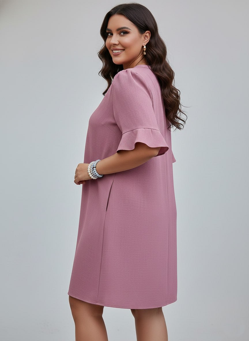 V-Neck Ruffle Short Sleeve Dress ow NEW - Image 10