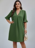V-Neck Ruffle Short Sleeve Dress dg NEW
