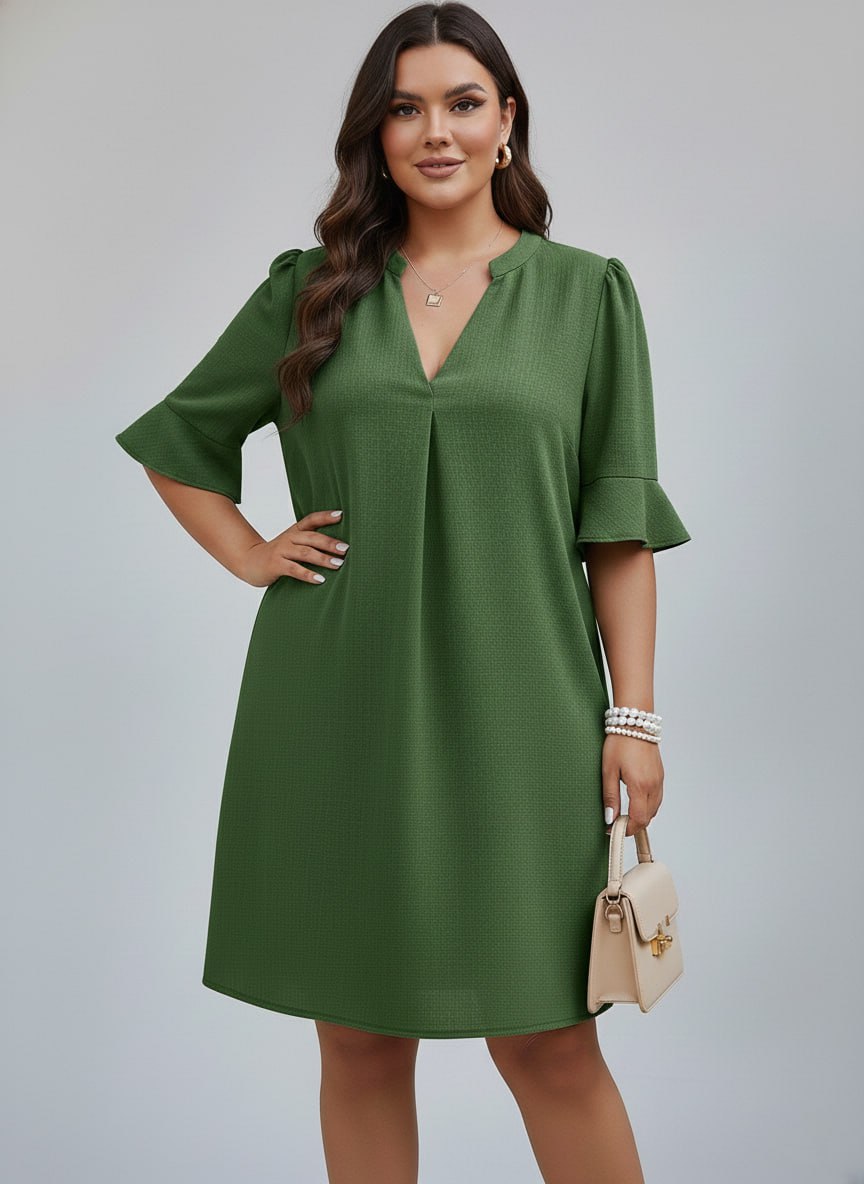 V-Neck Ruffle Short Sleeve Dress ow NEW - Image 23