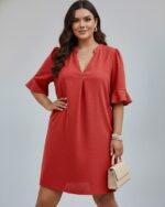V-Neck Ruffle Short Sleeve Dress rd NEW