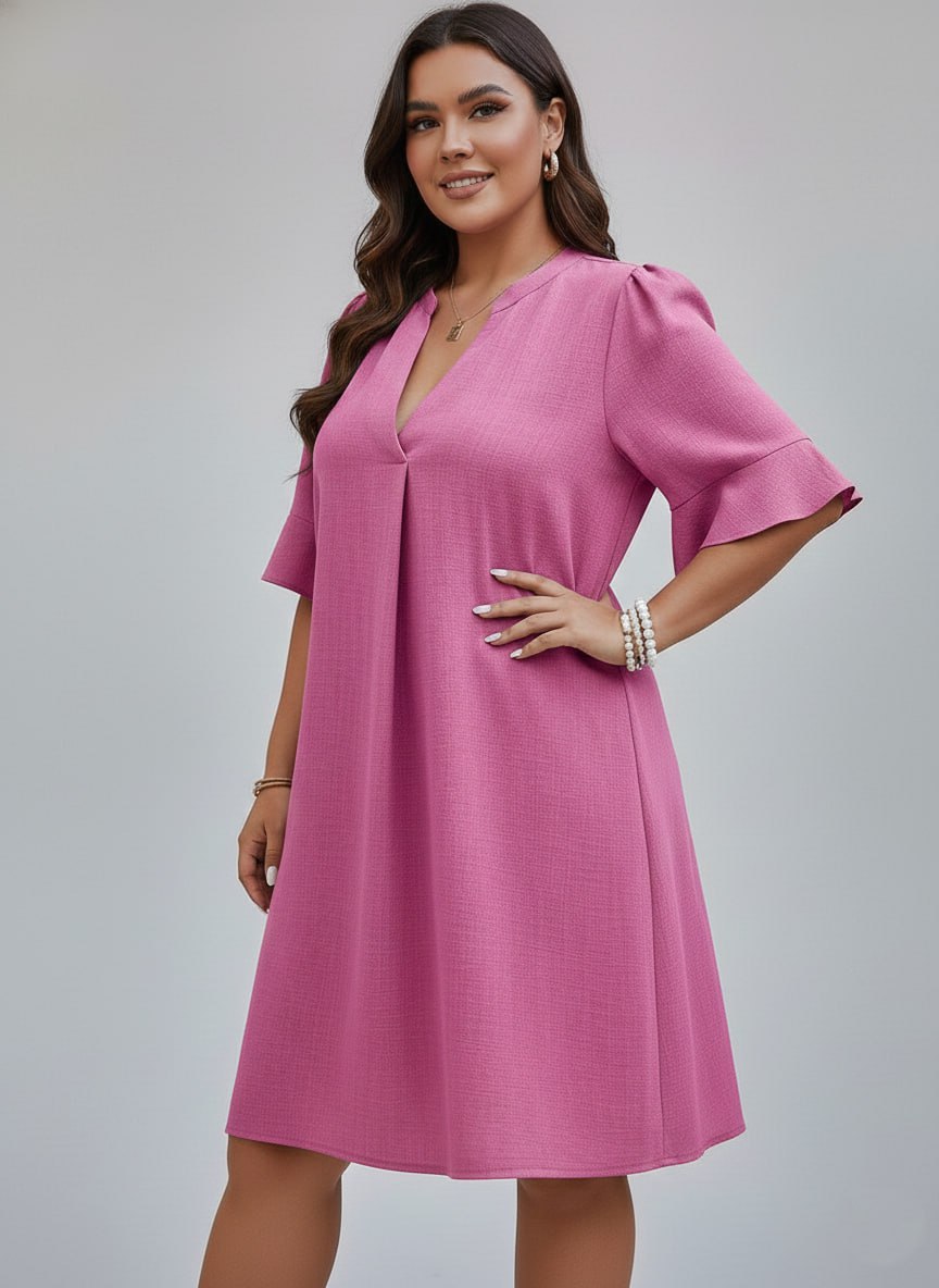 V-Neck Ruffle Short Sleeve Dress ow NEW - Image 14