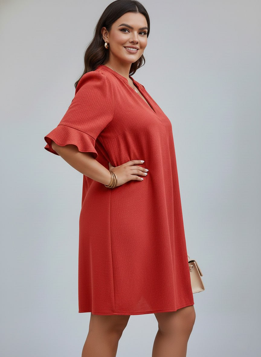 V-Neck Ruffle Short Sleeve Dress ow NEW - Image 17