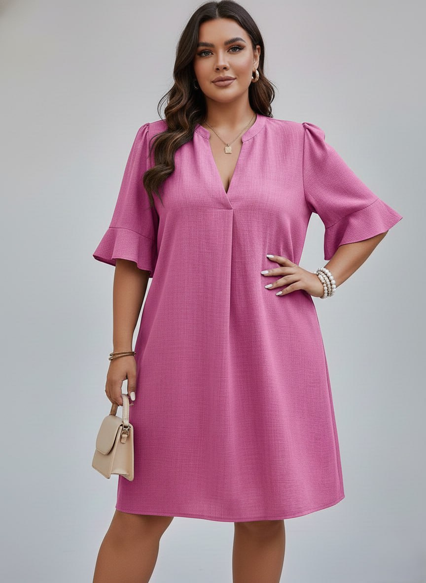 V-Neck Ruffle Short Sleeve Dress ow NEW - Image 12