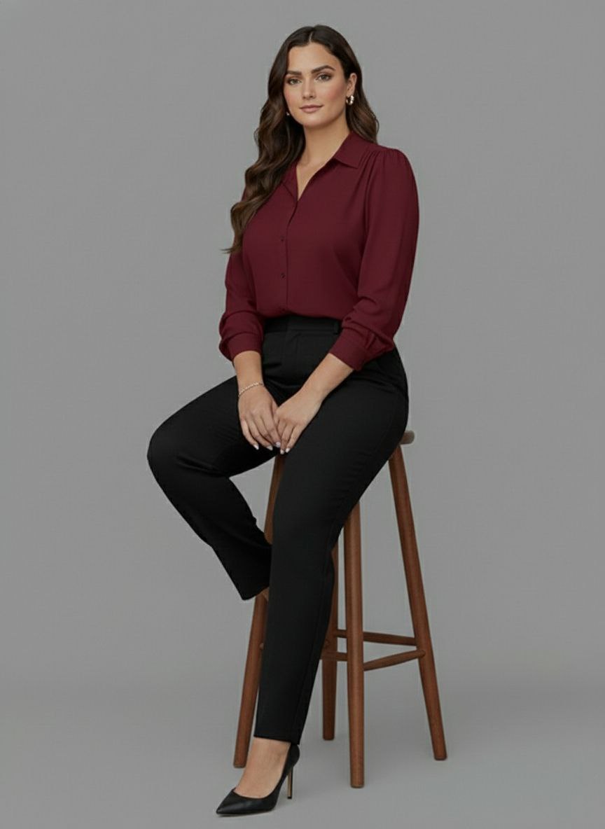 Lovshy Women Elegant Solid Formal Shirt Pn - Image 3