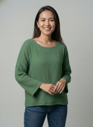 Lovshy Soft Textured Solid Full Sleeve Top dg