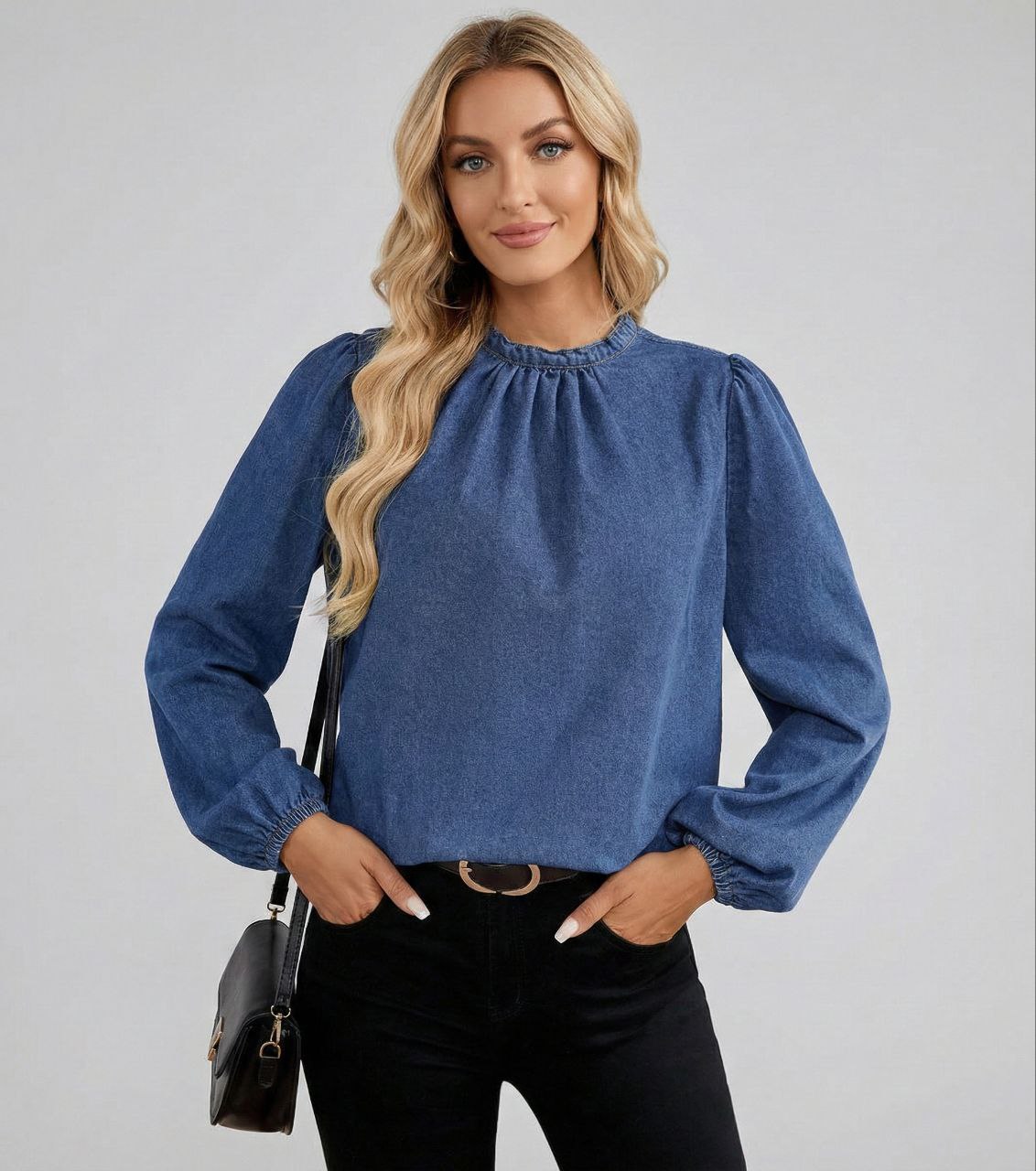 Lovshy Stylish Denim Blue Full Sleeve Top for Women - Image 3