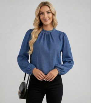 Lovshy Stylish Denim Blue Full Sleeve Top for Women