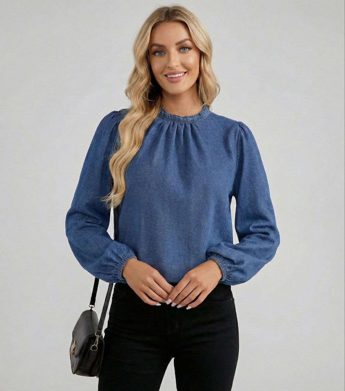 Lovshy Stylish Denim Blue Full Sleeve Top for Women
