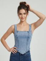 Lovshy Trendy Design Back Zip Crop Top For Women lw