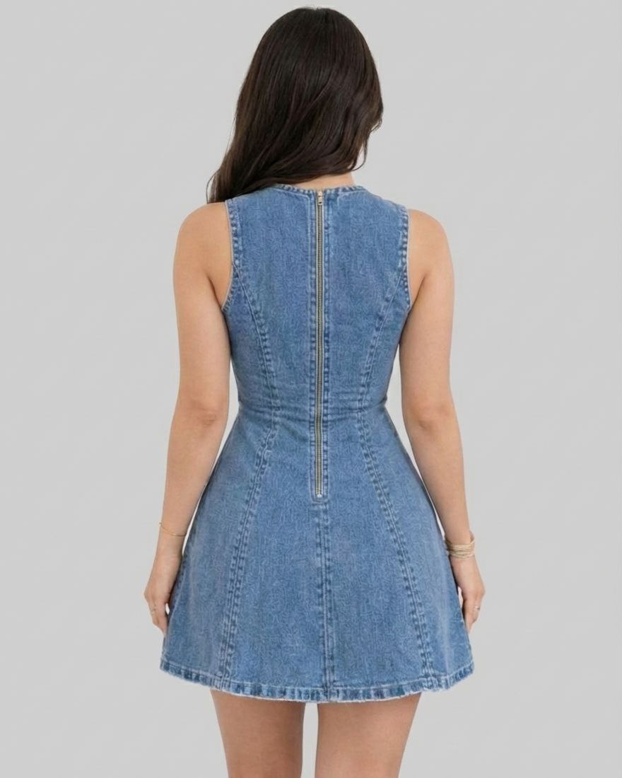 Lovshy Blue Denim Skater Dress for Women - Image 4