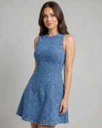 Lovshy Blue Denim Skater Dress for Women