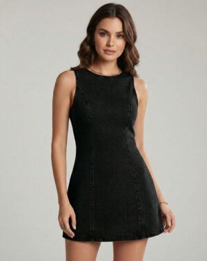 Lovshy Trendy Back Tie Design Denim Dress For Women bl