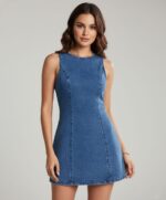 Lovshy Trendy Back Tie Design Denim Dress For Women