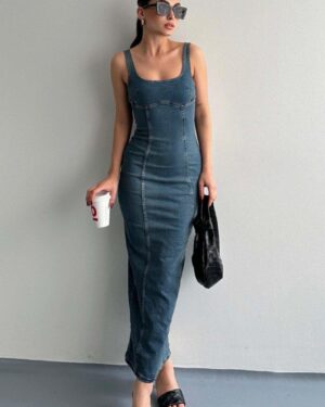 Lovshy Premium Denim Maxi Dress for Women