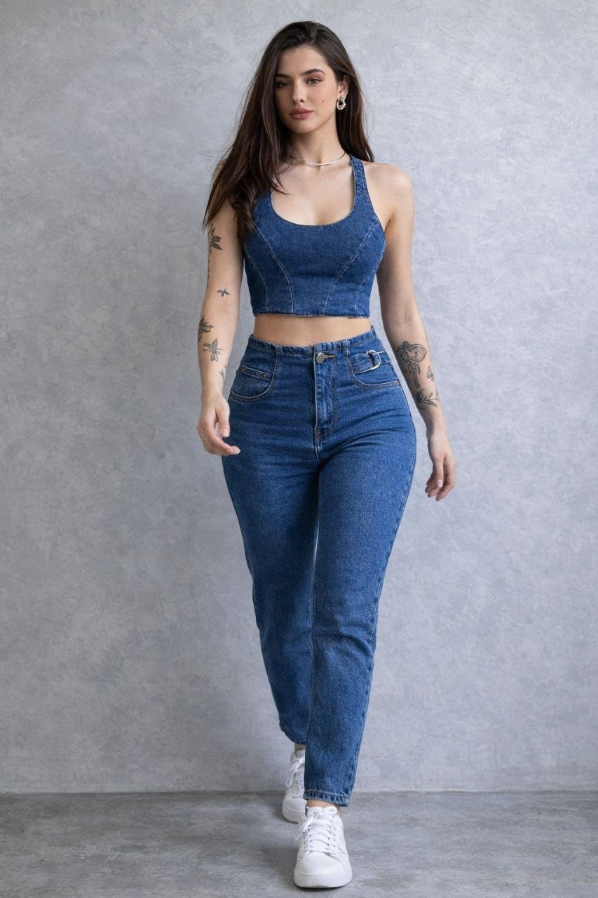 Lovshy Denim Lace-Up Back Crop Top - Image 3