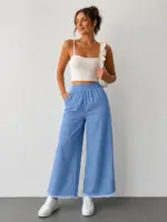 Lovshy Fashion Wide Leg Denim Palazzo Jeans for Women