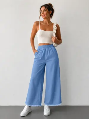 Lovshy Fashion Wide Leg Denim Palazzo Jeans for Women