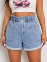 Lovshy Fashionable Loose Fit Denim Shorts with Pockets