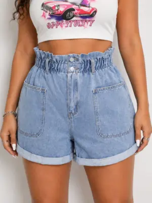 Lovshy Fashionable Loose Fit Denim Shorts with Pockets