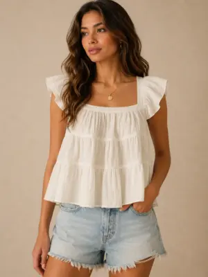 Lovshy Women’s Flowy Tiered Casual Top with Ruffle Sleeves