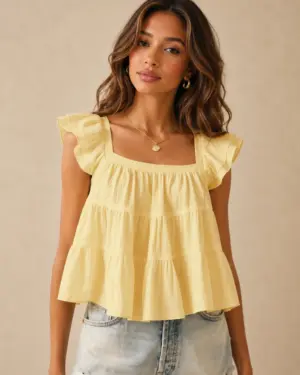 Lovshy Women’s Flowy Tiered Casual Top with Ruffle Sleeves