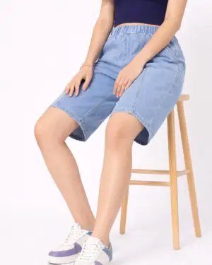 Comfort Fit Knee Length Denim Shorts