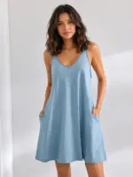 Lovshy Women's Flowy V-Neck Night Dress with Pockets
