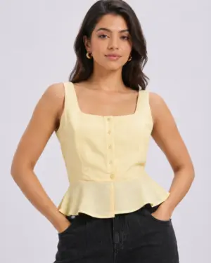 Lovshy Women's Chic Square Neck Sleeveless Peplum Top