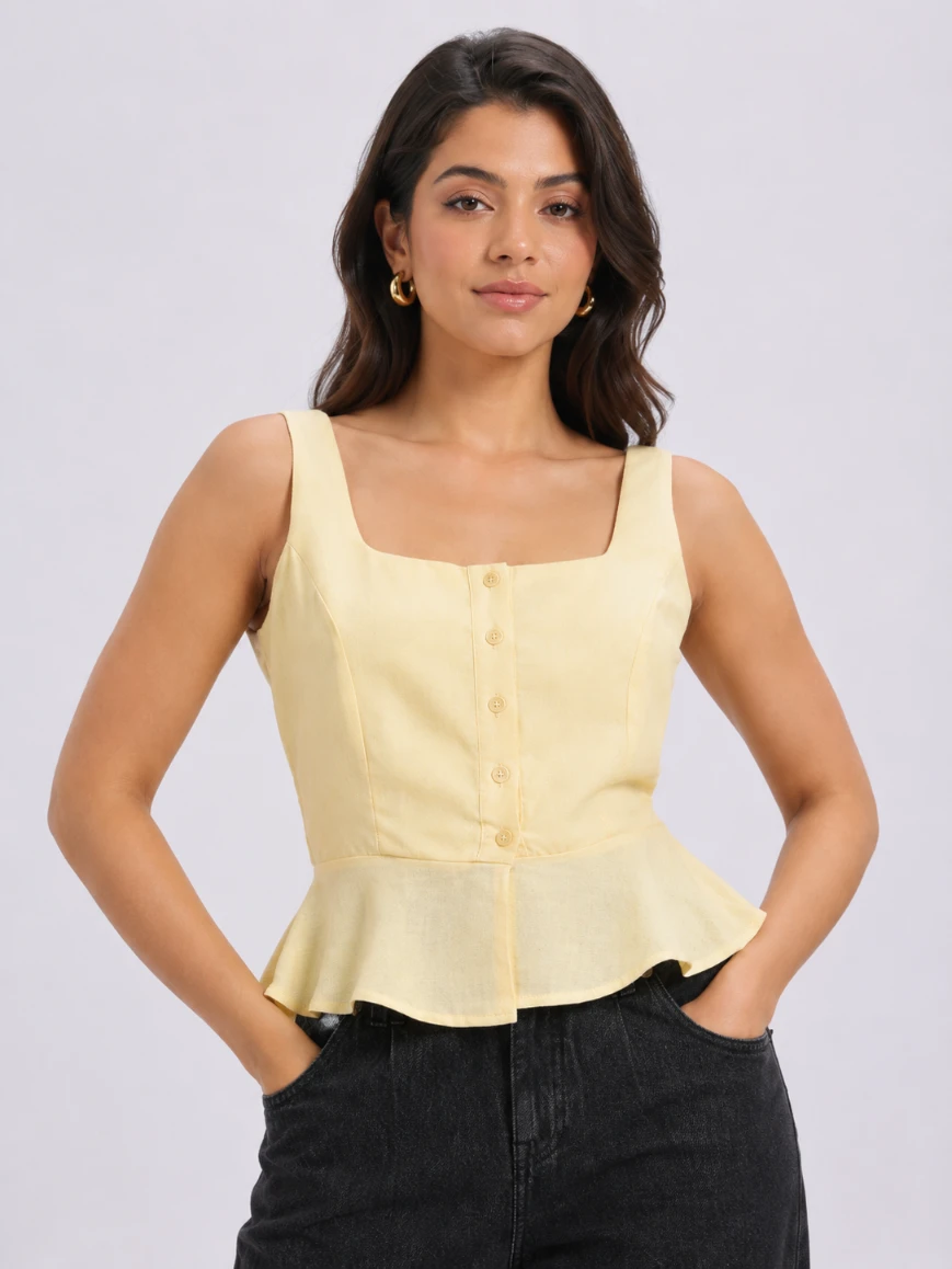 Lovshy Women's Chic Square Neck Sleeveless Peplum Top