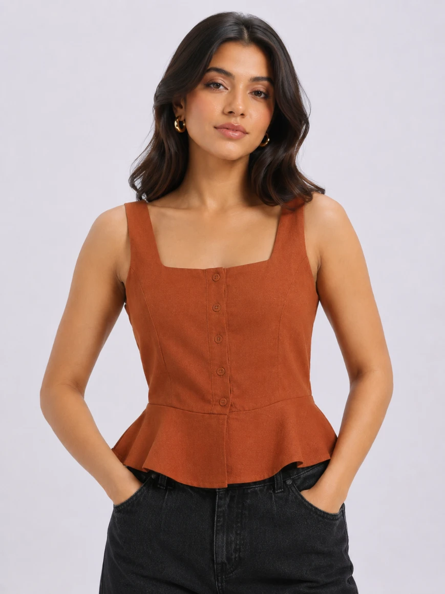 Lovshy Women's Chic Square Neck Sleeveless Peplum Top - Image 6