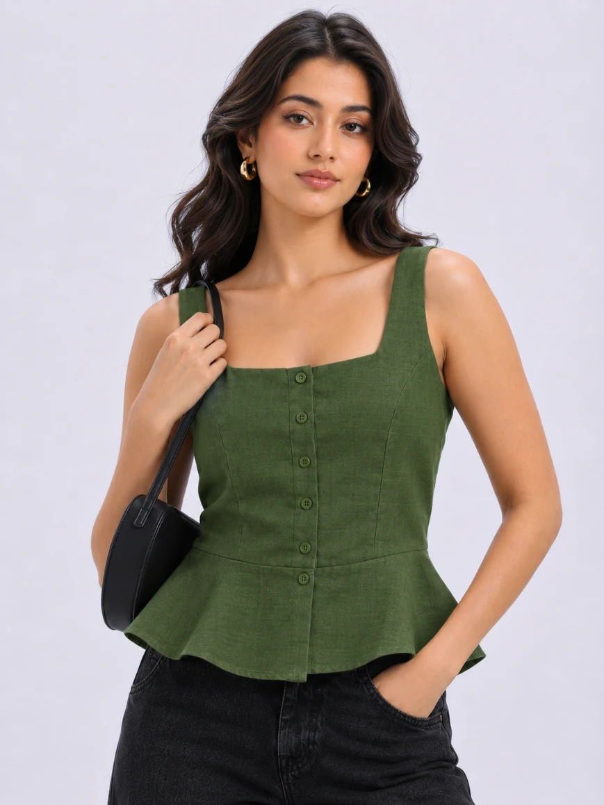 Lovshy Women's Chic Square Neck Sleeveless Peplum Top - Image 11