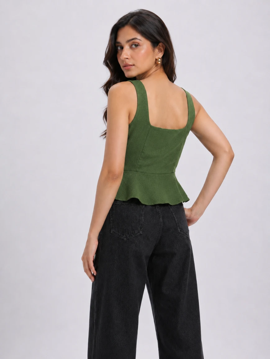 Lovshy Women's Chic Square Neck Sleeveless Peplum Top - Image 12