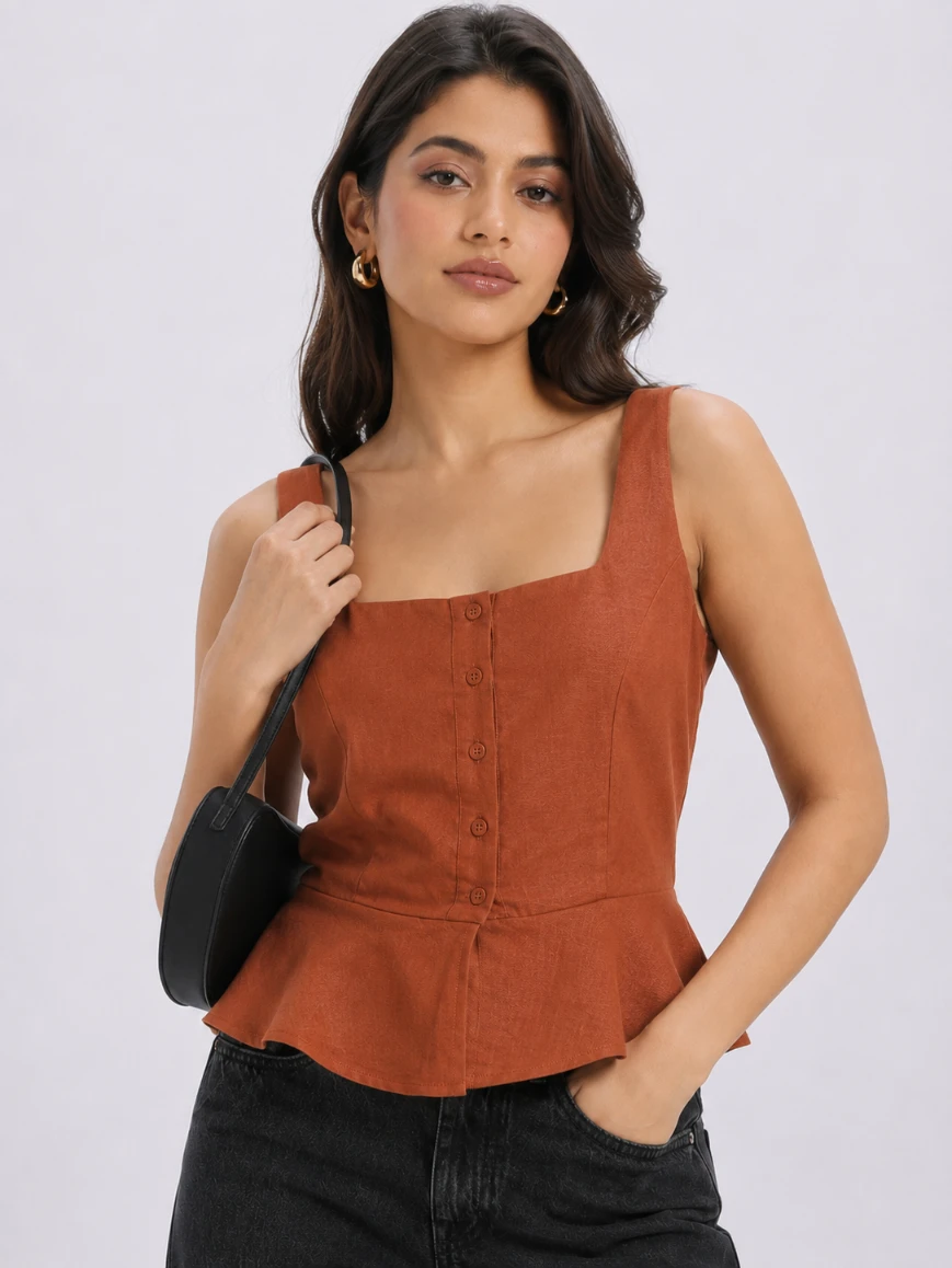 Lovshy Women's Chic Square Neck Sleeveless Peplum Top - Image 10
