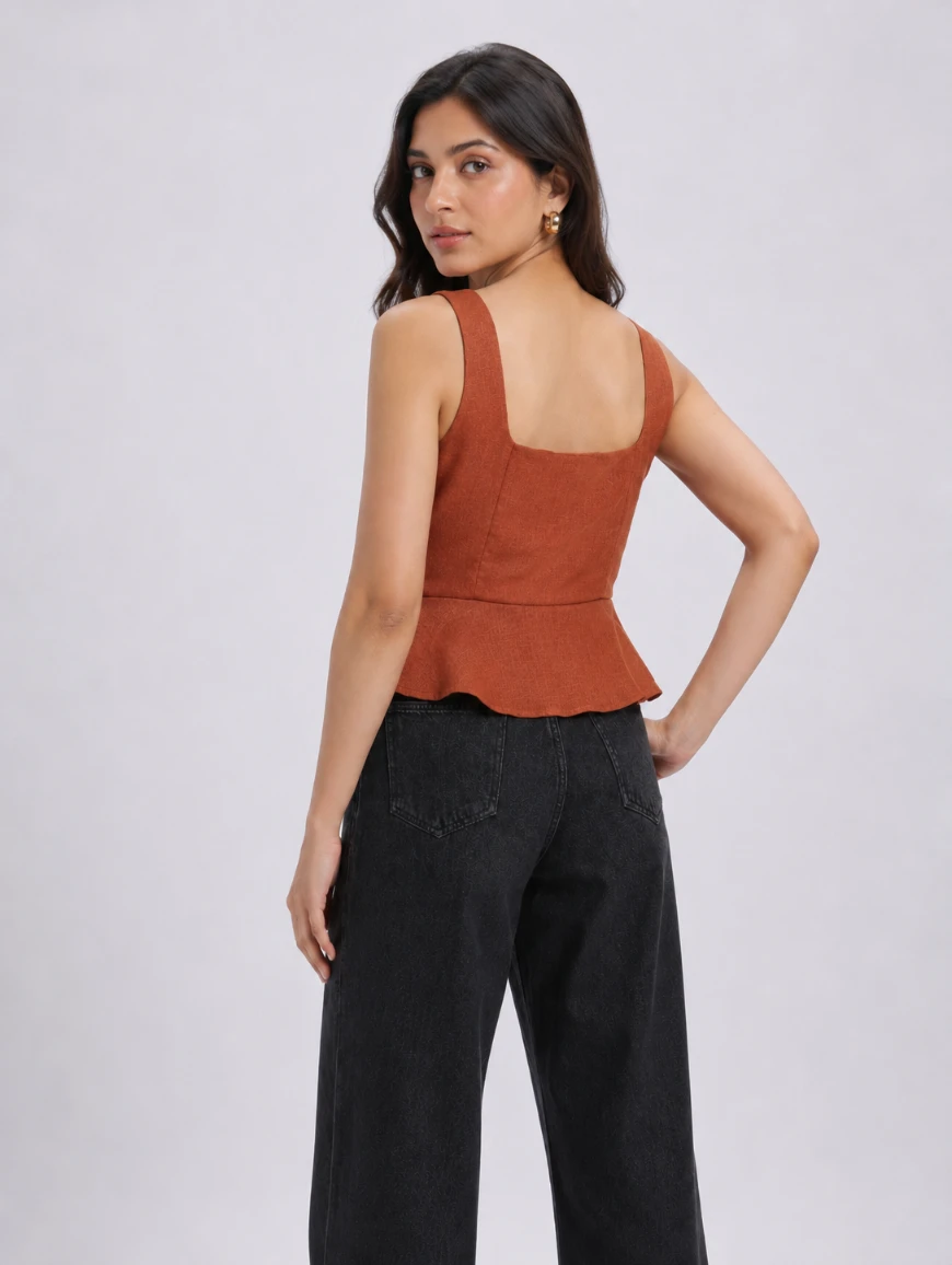 Lovshy Women's Chic Square Neck Sleeveless Peplum Top - Image 8