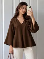 Lovshy Women’s Relaxed Fit V-Neck Bell Sleeve Top