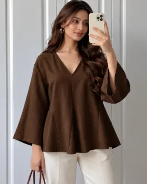Lovshy Women’s Relaxed Fit V-Neck Bell Sleeve Top