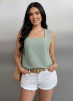 Square Neck Solid Color Tank Top for women